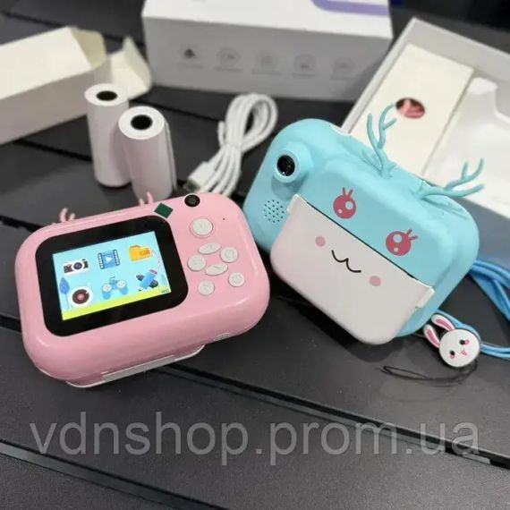 Рожевий Дитячий фотоапарат C11 з екраном моментального друку фото "Ріжки" | Зображення 1