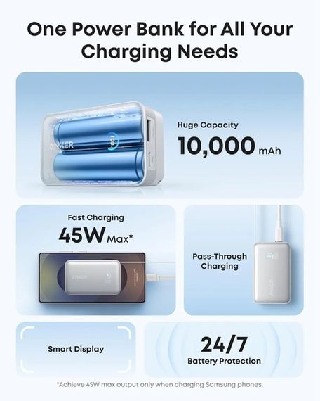 Портативний зарядний пристрій Anker Nano - 10000 mAh 45W Built-In USB-C Cable White | Зображення 3