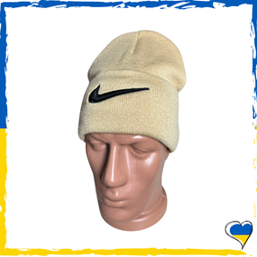 Шапка бежевая Nike брендовая универсальная, Найк. Шапка мужская, женская, подростковая, детская
