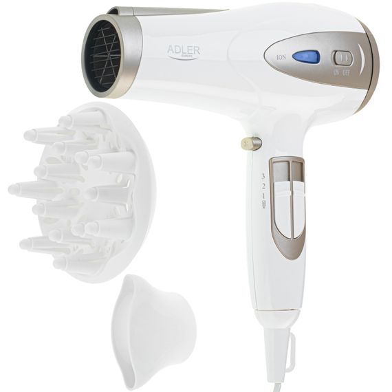 Фен Adler AD 2248 white champagne 2200Вт/ 2 швидкості/ хол.обдув/ темп.режимів-3/ іонізація/ дифузор