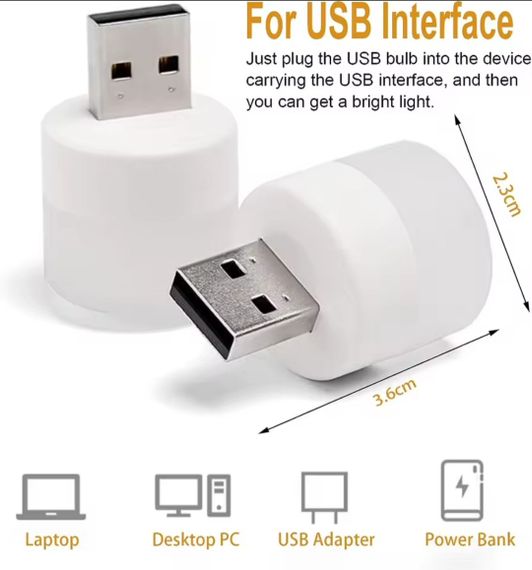 Портативная USB светодиодная лампа-ночник с белым (6500 К) светом, работает от Power Bank и др. гаджетов 5В | Зображення 7