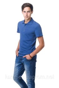 Футболка мужская ПОЛО  -  Синяя Джинс с коротким рукавом XXL
