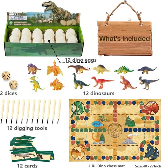 STEM набір археолога для розкопок “Яйця динозаврів” з 12 фігурками, ігровим полем, картками та інструментами для дітей 5–10 років | Зображення 8