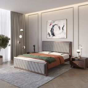 Двоспальне дерев&#039;яне ліжко Mebigrand Барселона Б6 Горіх темний/Аляска 93 (Сірий) 160х190 см (MBG-14384)