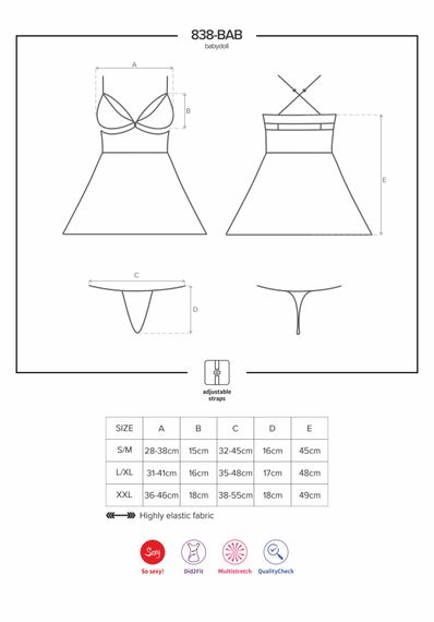 Еротичний мереживний комплект із сіточкою Obsessive 838-BAB-1 babydoll & thong black XXL, чорний, пе | Зображення 7