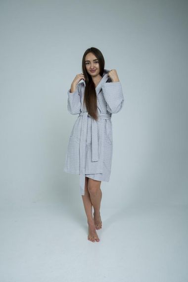 Женский вафельный халат с капюшоном «Lelit», Вафельная, Серый, S-M и L-XL. | Зображення 2