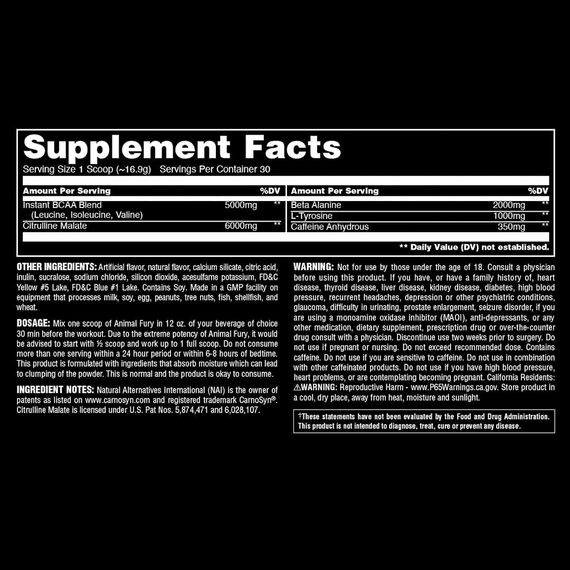 Передтренувальний комплекс Universal Nutrition Animal Fury 483 g (Green Apple) | Зображення 1