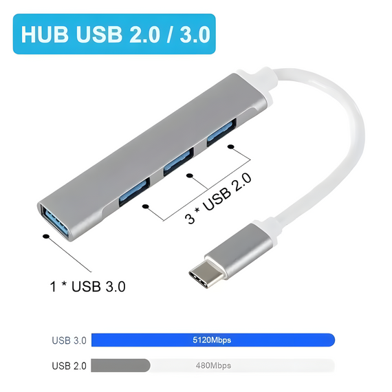 USB Type-C хаб концентратор на 4 порти USB 2.0 та 3.0 | Зображення 1