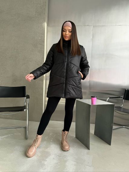 Женская теплая зимняя куртка с капюшоном NB23053 размер 54/56 цвет черный