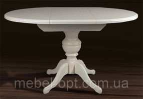 Дерев'яний круглий розкладний стіл Гермес на одній нозі, колір ваніль діаметр 89 см зі вставкою 38 см