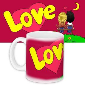 Кружка с принтом Love is... красная 330 мл (KR_L129)