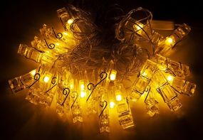 Фигурки 20 LED «Прищепки», 7м  переходник теплый белый