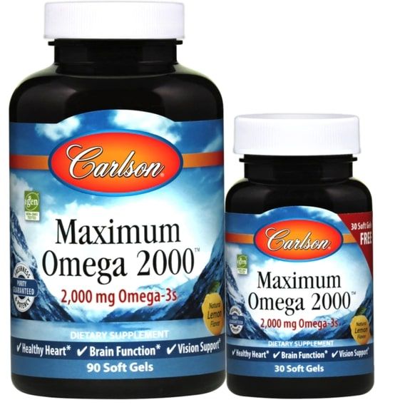 Омега 3 Carlson Labs Maximum Omega 2000 mg 90+30 Soft Gels Natural Lemon Flavor