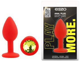 Силиконовая анальная пробка EGZO - Silicone Red Round Plug Lime, size S Sex Aura