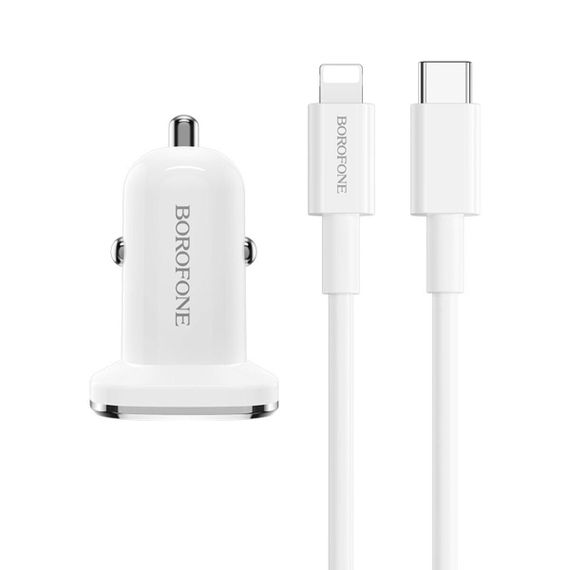 Автомобільний зарядний пристрій BOROFONE BZ12B single port QC3.0 (Type-C to Lightning) White | Зображення 1