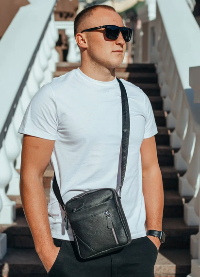 Чоловіча шкіряна сумка через плече Tiding Bag M38-10131A чорна | Зображення 3