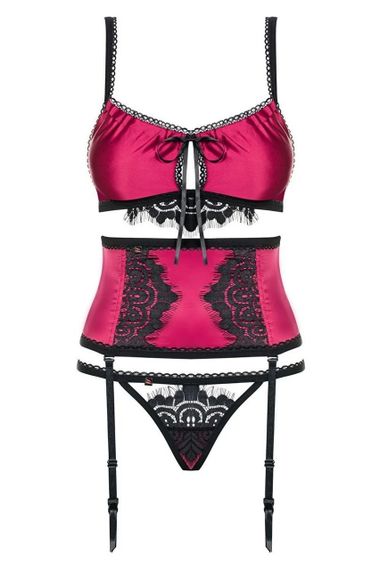 Комплект атласний з поясом для панчох Obsessive 861-SEG-5 бордовий, L/XL sexstyle | Зображення 4