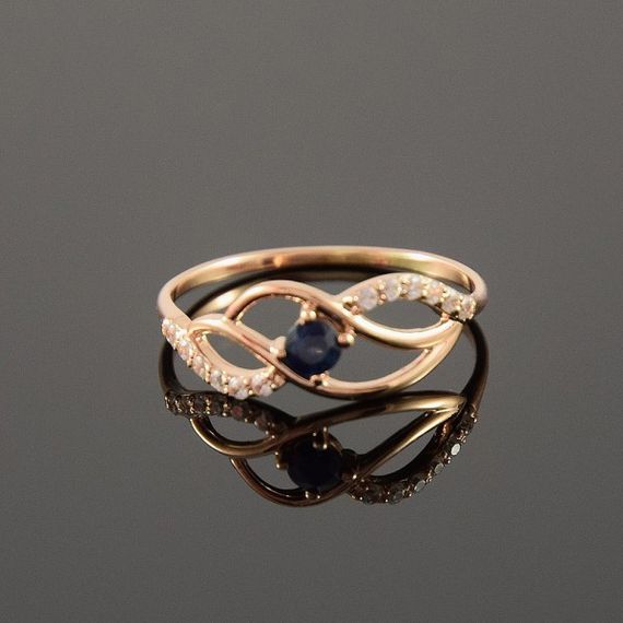 Кольцо из красного золота с синим фианитом 17.5 | Зображення 2