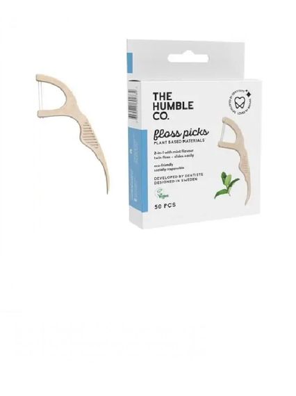 Флос дентальний Humble (DFP8001) з подвійною ниткою, з кукурудзяного крохмалю, з гострою ручкою, світлий, 50шт.