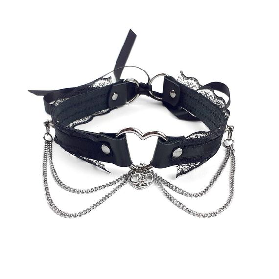 Сексуальний чокер Art of Sex - Karen з натуральної шкіри, Чорний, Чорний