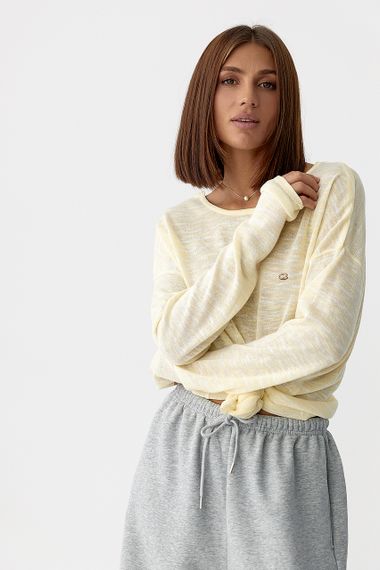 Легкий в'язаний джемпер у смужку - лимонний цвет, ONE SIZE (є розміри)