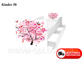 Детская кровать Kinder 50 Цветы, с ящиком для белья