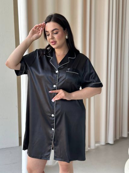 Чорна шовкова сорочка на ґудзиках PLUS SIZE