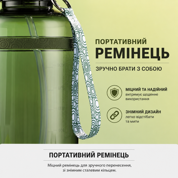 Спортивная бутылка для воды 1 л (1000 мл) с соломинкой Tritan Зеленая. Ударопрочная эко бутылка без BPA | Зображення 3