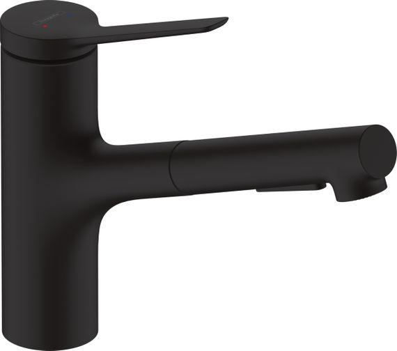 Hansgrohe Змішувач для кухні Zesis M33, довж.виливу - 219мм, витяжний, 1важіль, KM150, матовий чорний (74800670)