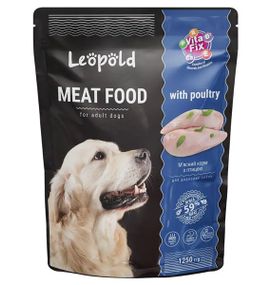 Леопольд Мясной корм с птицей для собак. 59% мяса. Пауч (дой-пак) 1250 г.