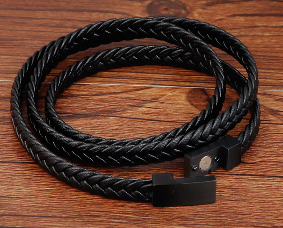 Чоловічий шкіряний браслет Primo Long Rope з магнітною застібкою - Black | Зображення 3