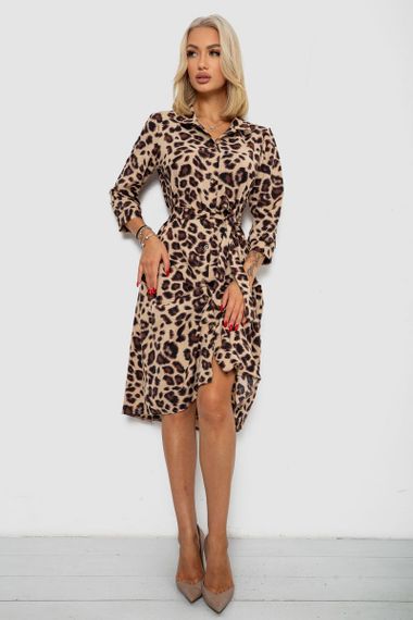 Платье софт на пуговицах с принтом, цвет бежево-коричневый, 230R117