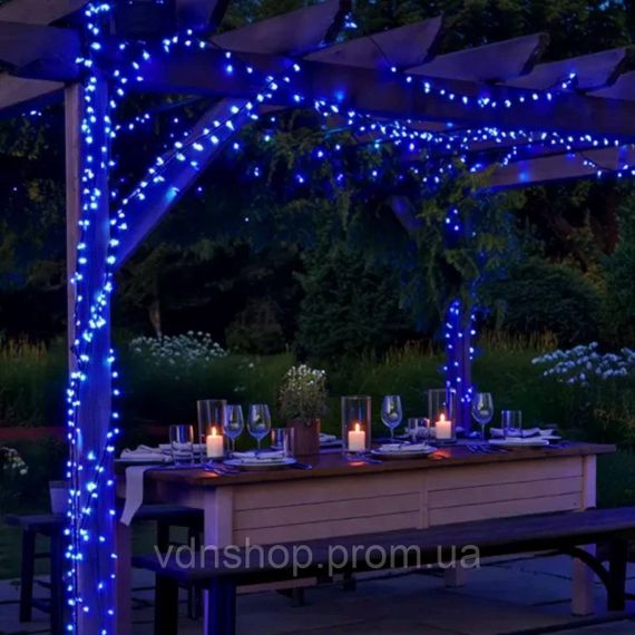 Новорічна гірлянда вулична 30 м 300 LED з сонячною батареєю чорний провід Синій SB300L30MBBL | Зображення 1