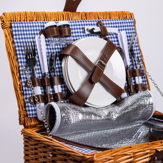 Кошик плетений для пікніка з посудом на 4 персони 42х28х20 см набір посуду туристичний для кемпінгу | Зображення 2