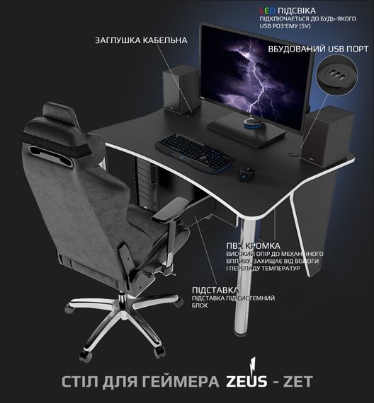 Стол геймерский ZEUS ALT-4 черныйбелый Стол геймерский ZEUS ZET-4 черныйбелый | Зображення 1