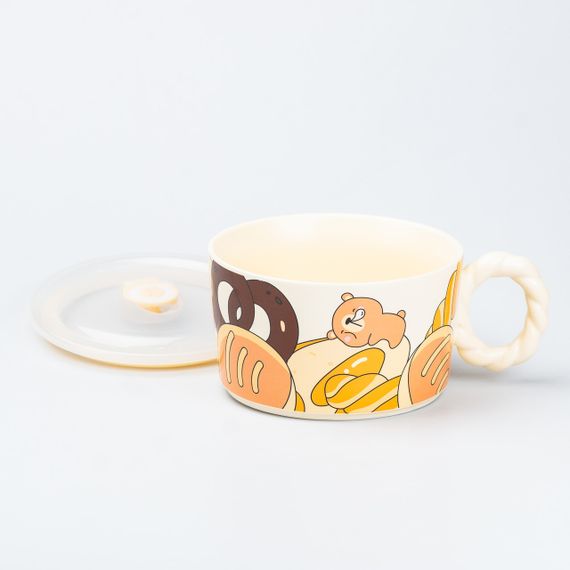 Керамічна бульйонниця 800 мл з пластиковою кришкою "Ведмедик" супниця миска для локшини | Зображення 1