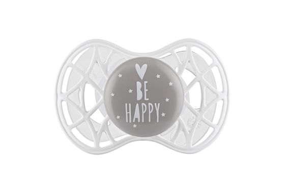 Пустышка ортодонтическая Nuvita NV7084 Air55 Cool 6m+ &quot;BE HAPPY&quot; жемчужно-серая (NV7084PG)
