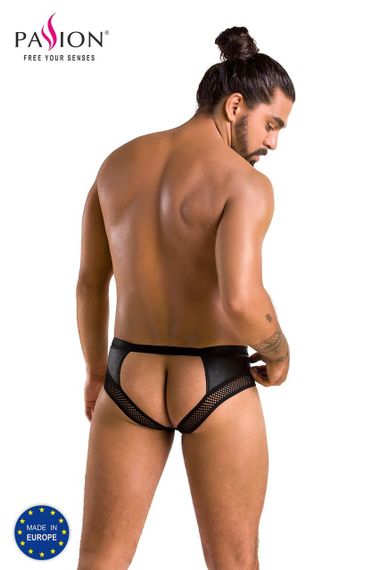 Чоловічі труси з ланцюжком Passion 030 SLIP TOM S/M Black, екошкіра, відкриті сідниці Sex Aura | Зображення 5