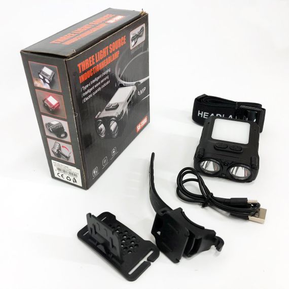 Ліхтар налобний SH-T808-2XPE-20SMD-white/red з датчиком руху, потужний налобний ліхтар для риболовлі | Зображення 1
