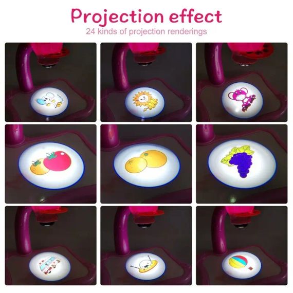 Рожевий Дитячий стіл проектор для малювання з підсвічуванням Projector Painting 24 Деталі | Зображення 3