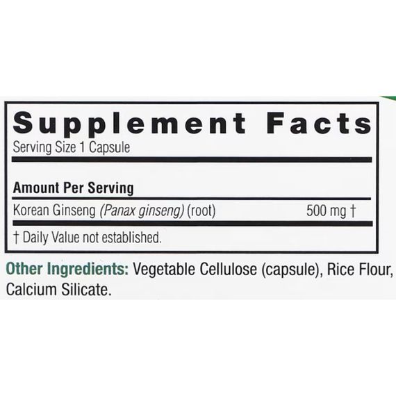 Комплекс для профилактики нервной системы Nature's Answer Korean Ginseng 500 mg 50 Veg Caps | Зображення 1