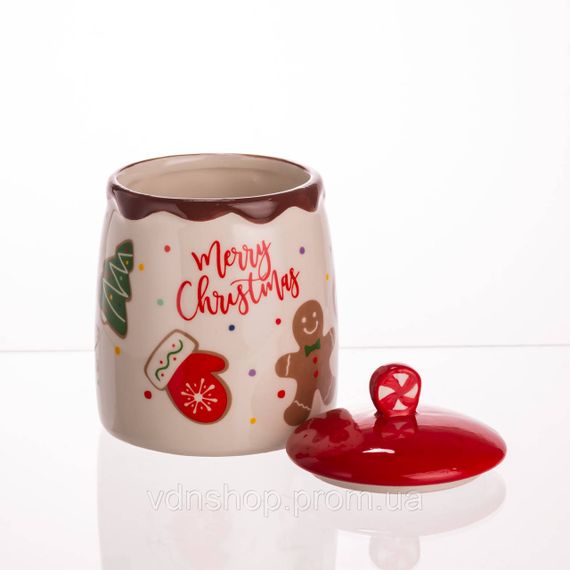 Банка для сипучих продуктів з кришкою з порцеляни 9×13 (см) Merry Christmas CR-1-42 | Зображення 1