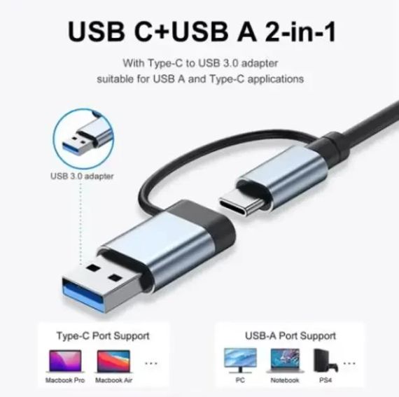 Мультифункціональний USB-хаб 8 в 1, універсальний адаптер, концентратор із входом Type-C, кардрідер, HDTV+PD+USB 3.0+SD+TF+Type-C | Зображення 3