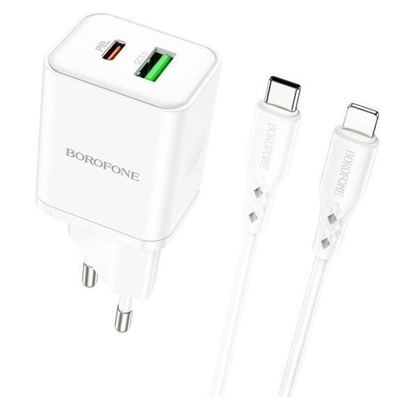 СЗУ Borofone BN7 PD20W+QC3.0 (1USB-A/1C) + кабель Type-C to Lightning White