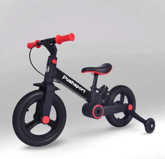 Дитячий велосипед-біговел 2в1 PUSH SPORT M10 | Ручне гальмо, страхувальні колеса та регульоване сидіння Червоний | Зображення 5