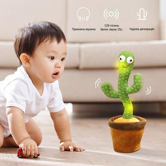 Музична іграшка Танцюючий співаючий кактус Dancing Cactus TikTok з підсвіткою і функцією повторення · Кактус – повторюшка USB зарядка | Зображення 3