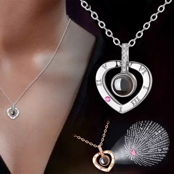 Кулон підвіска з проекцією I love you Я тебе люблю 100 мовами світу у формі серця | Зображення 6