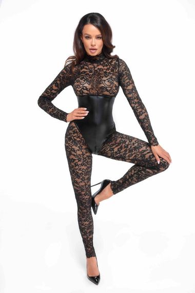 Комбинезон Noir Handmade F299 Enigma lace catsuit with underbust bodice Черный M | Зображення 7