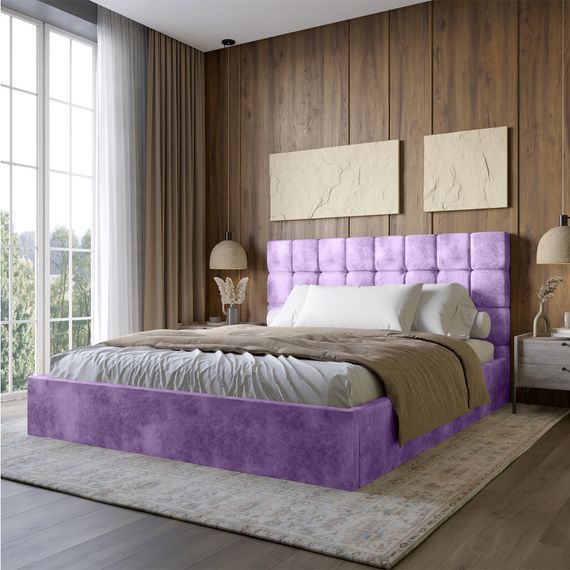 Двоспальне дерев'яне ліжко з м'яким узголів'ям LION Піксі Silk 401 (Лавандовий) 180х200 см (LION-044265)