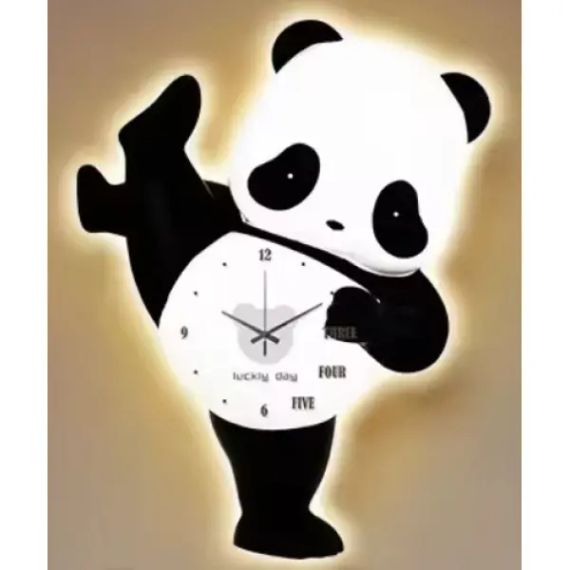 Дитячий настінний годинник зі світлодіодним підсвічуванням у вигляді панди / Декоративний LED-годинник Панда без звуку з м'яким підсвічуванням | Зображення 1